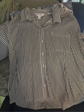Market & Spruce Black & White Striped Short-Sleeve Button-Up Shirt